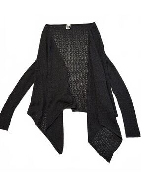 Missoni Made In Italy Black Open Knit Waterfall Cardigan Drape Sweater Medium